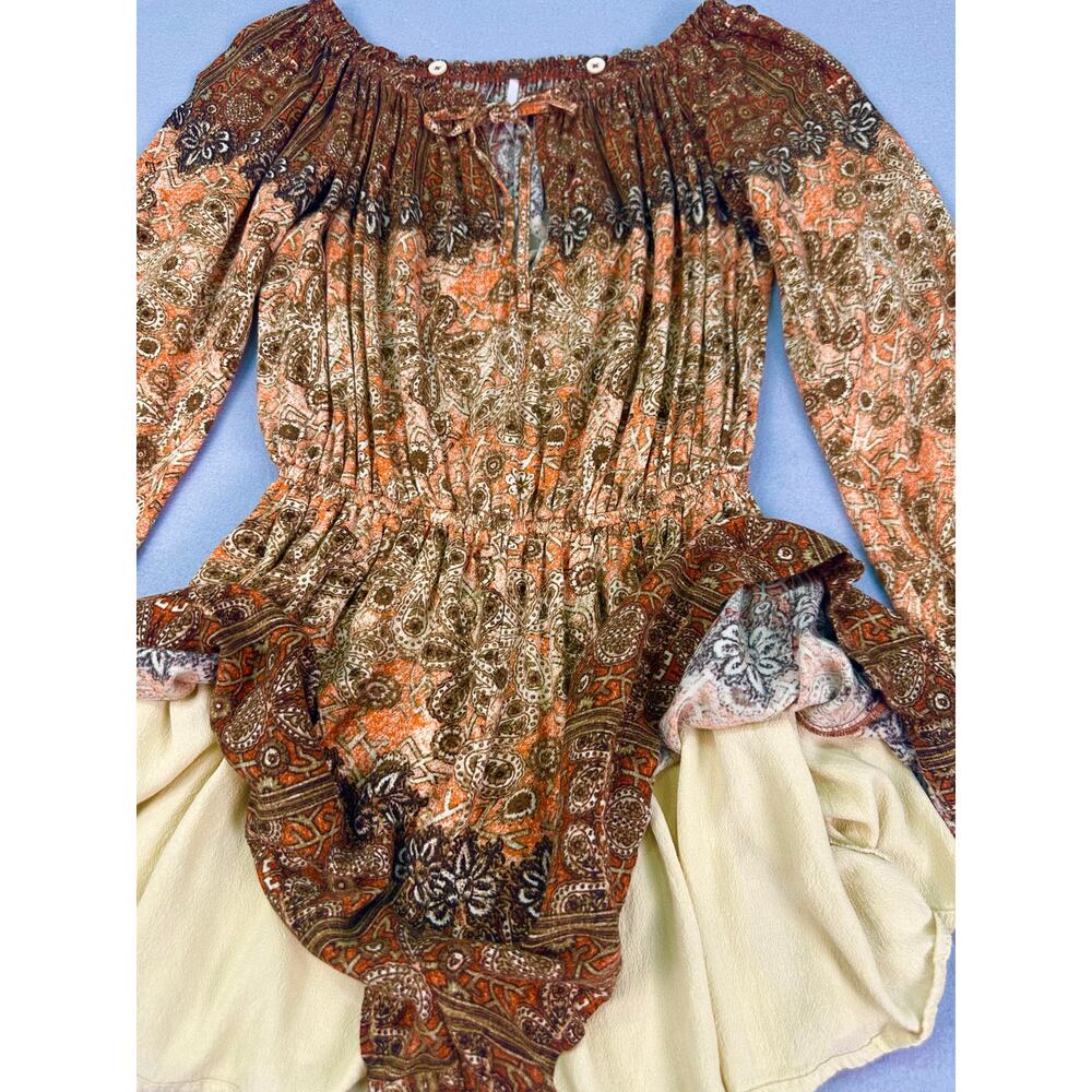 Free People So Divine Boho Floral Off The Shoulder Romper Peasant Sleeve Size XS - Picture 6 of 11